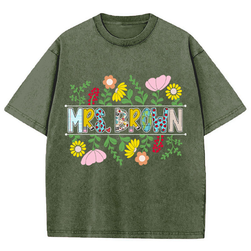 Personalized A Cluster Of Blooming Flowers Teacher Washed T-Shirt