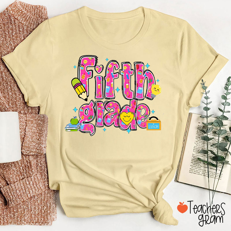Personalized Grade School Doodle Letter Teacher T-Shirt
