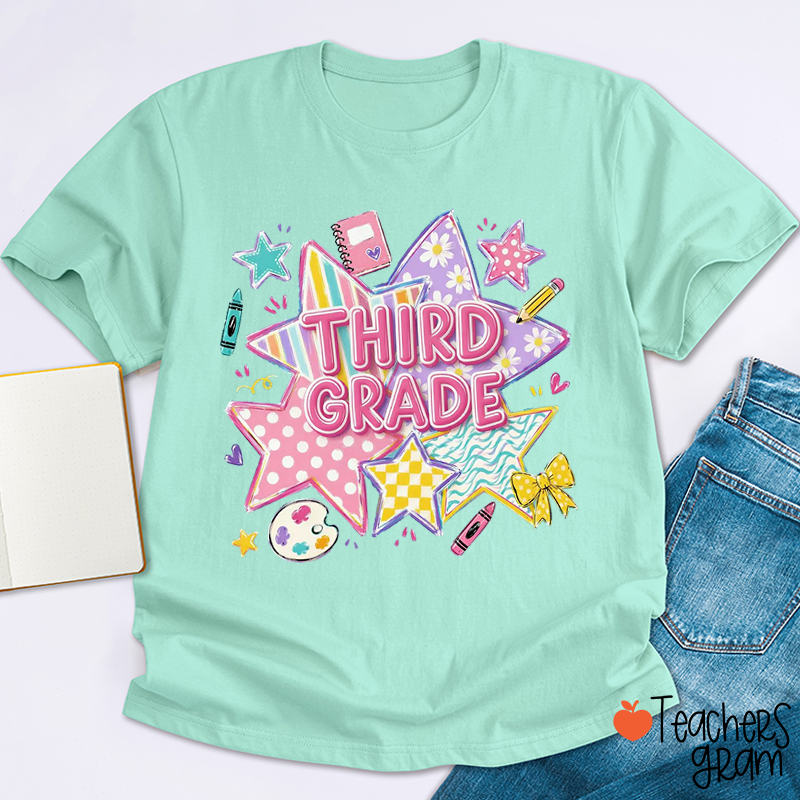 Personalized Gingham Stripes Preppy Teacher T-Shirt