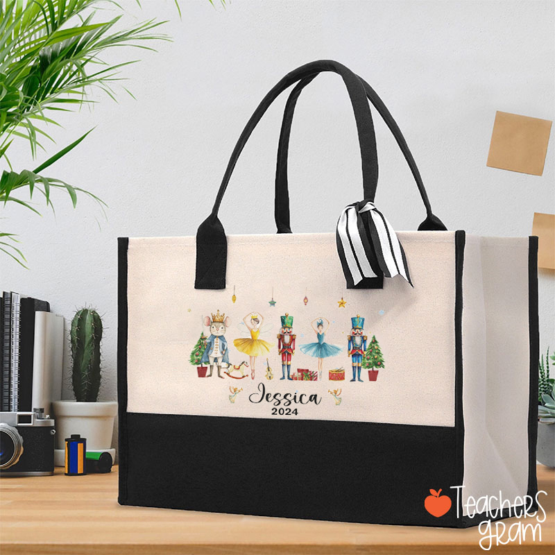 Pesonalized Name Nutcracker Christmas Teacher Cotton Tote Bag