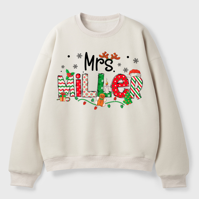 Personalized Teacher Name Christmas Teacher Fleece Sweatshirt