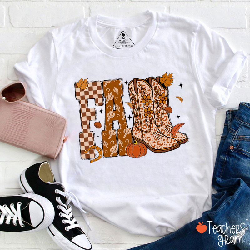 Cowboy Checkered Fall Teacher T-Shirt