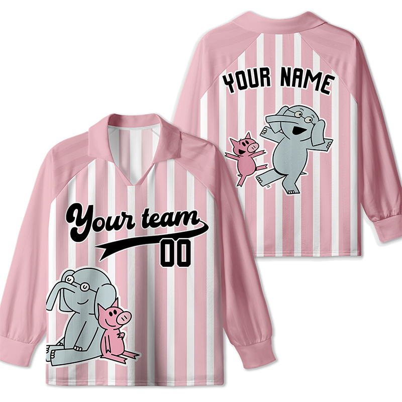 Personalized Team Name And Number Pink Pig Teacher Long Sleeve Collar Jersey