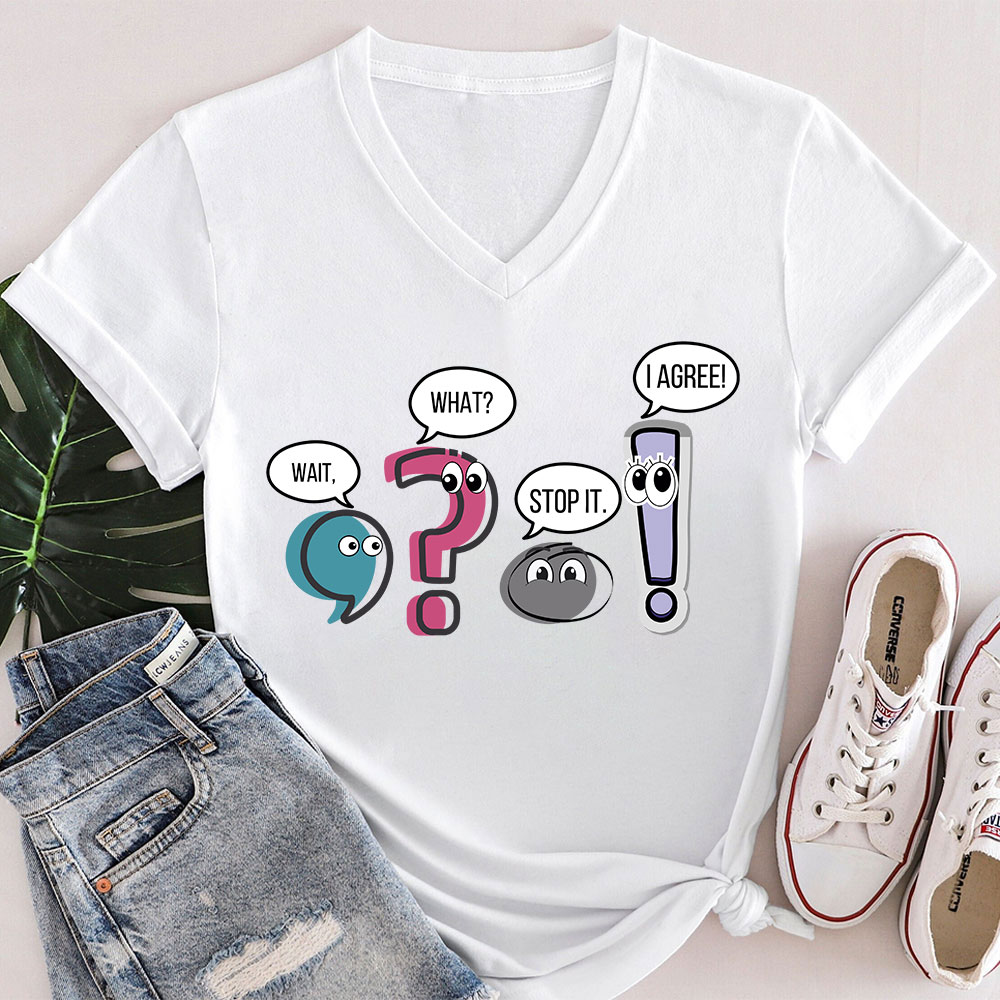 Grammar Wait What Stop It I Agree Teacher Female V-Neck T-Shirt