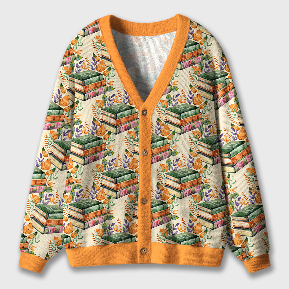 Book And Floral Teacher Ugly Cardigan Sweaters
