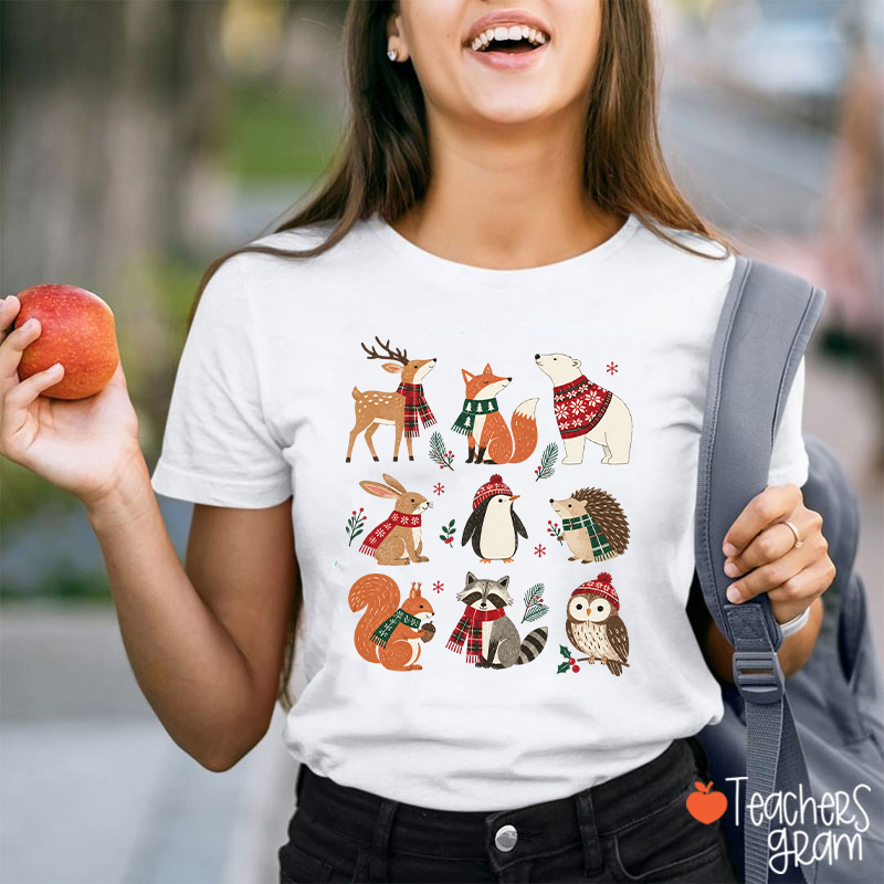 Christmas Forest Friends Teacher T-Shirt