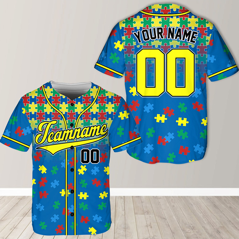 Personalized Puzzle Autism Awareness Teacher Baseball Jersey