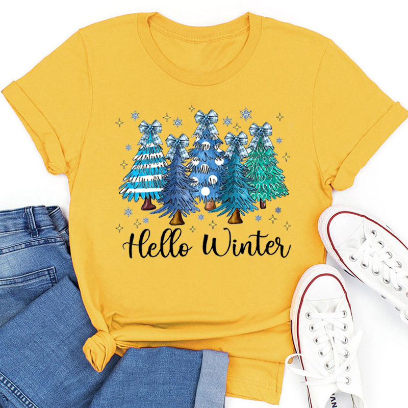 Hello Winter Christmas Trees Teacher T-Shirt
