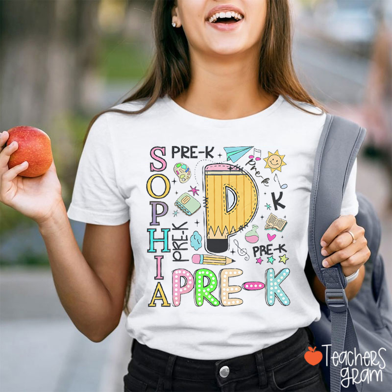 Personalized Name Pencil School Supply Sun Star Teacher T-Shirt