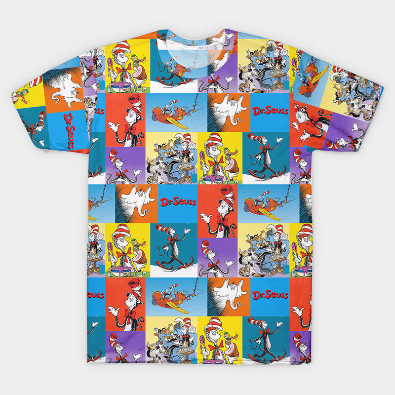 Colorful Cartoon Characters Teacher Printed T-Shirt