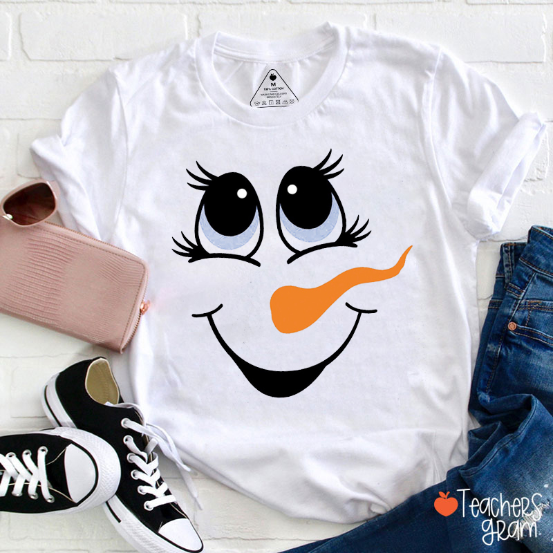 Snowman Smiley Face Teacher T-Shirt