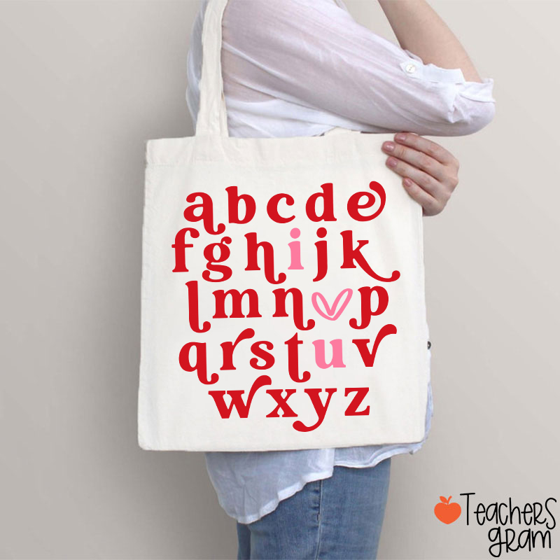 Valentine Alphabet I Love You Teacher Tote Bag