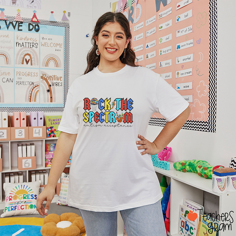 Rock The Spectrum Autism Acceptance Teacher T-Shirt