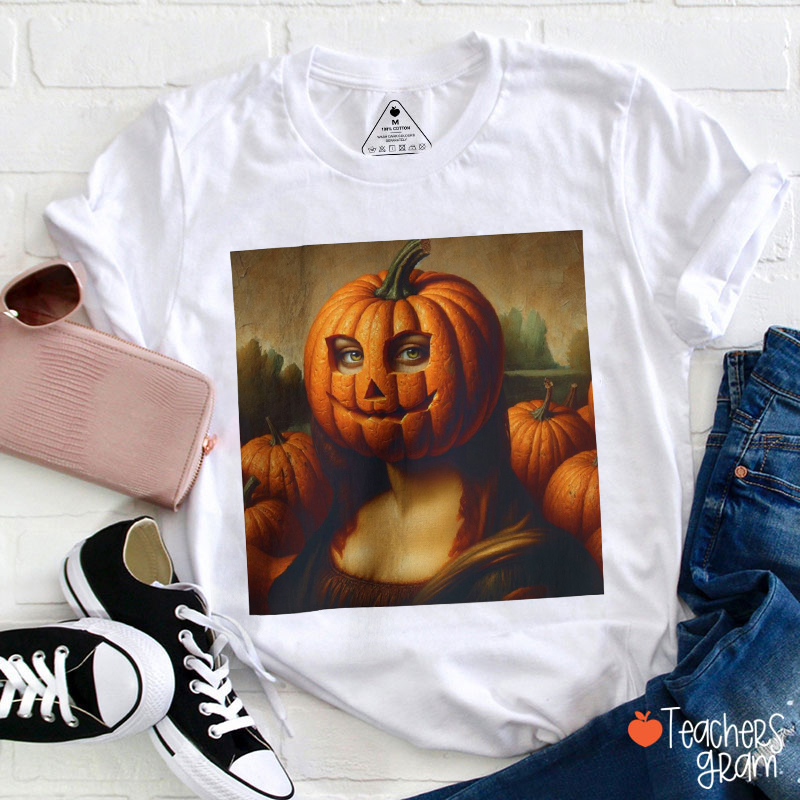Pumpkin Mona Lisa Fun Halloween Art Teacher T-Shirt