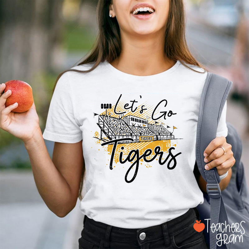 Personalized Mascot Name And Color Retro Stadium Let's Go Teacher T-Shirt