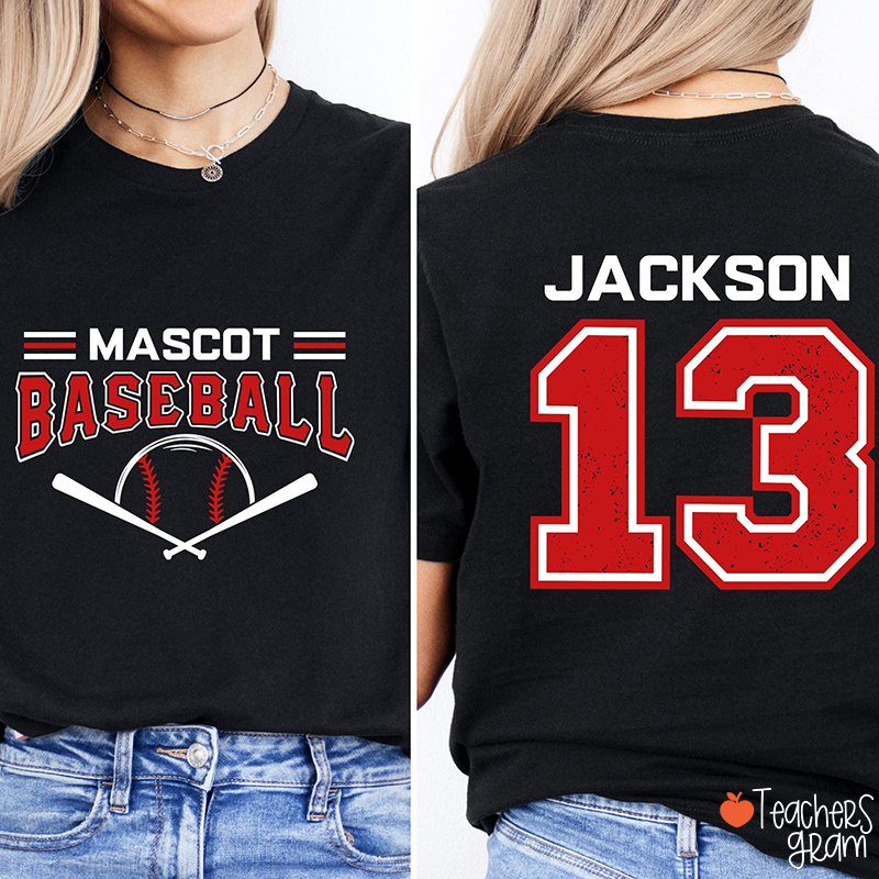 Personalized Mascot Baseball Team Name Teacher Two Sided T-Shirt