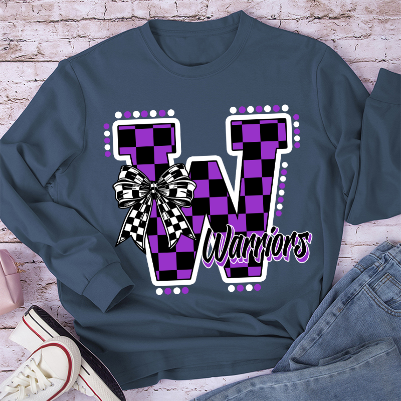 Personalized Mascot Checkered Print Teacher Long Sleeve T-Shirt