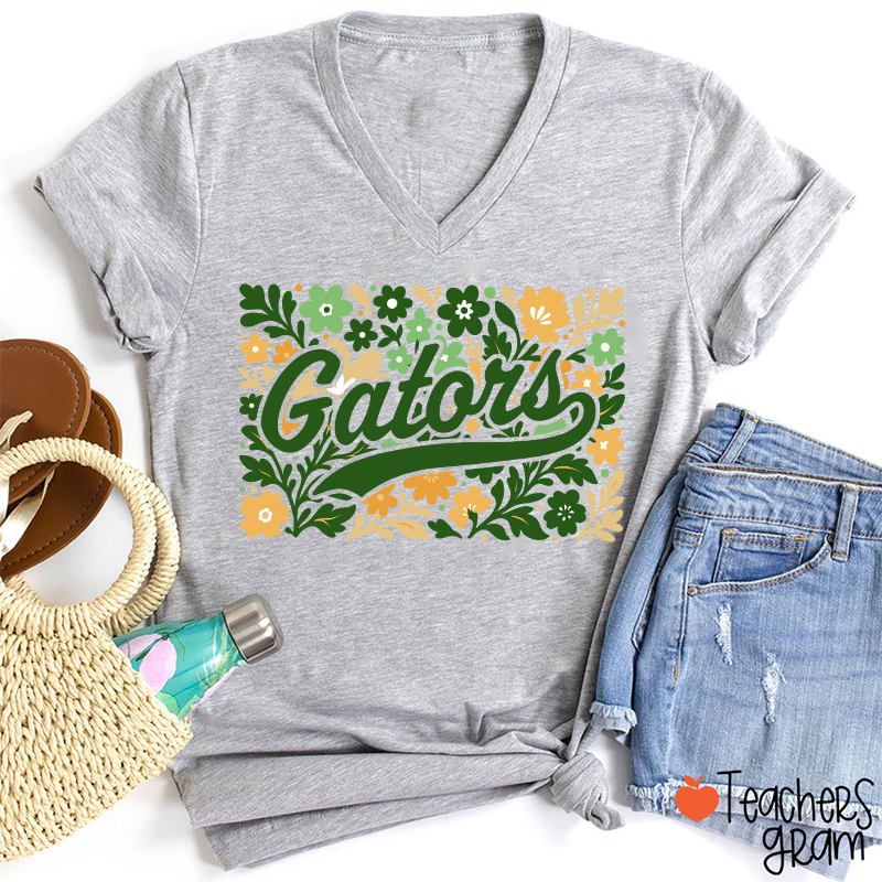 Personalized Mascot Contrast Color Line Teacher Female V-Neck T-Shirt