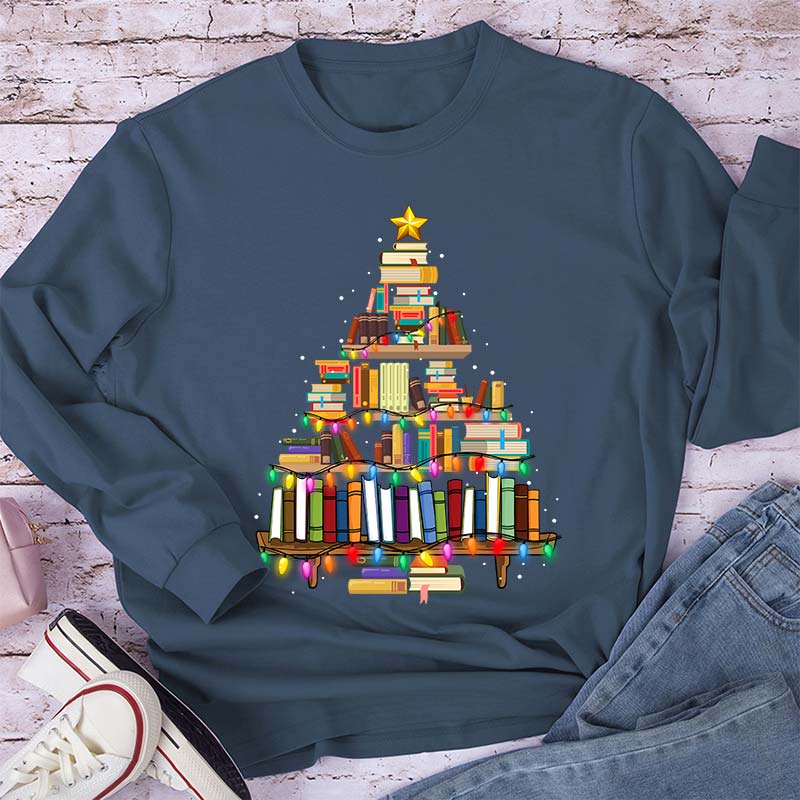 Book Christmas Tree Teacher Long Sleeve T-Shirt