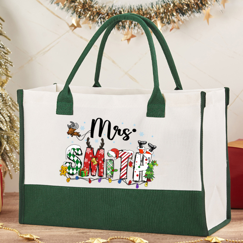 Personalized Christmas Is Coming Teacher Cotton Tote Bag