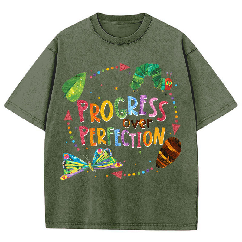 Progress Over Perfection Teacher Washed T-Shirt
