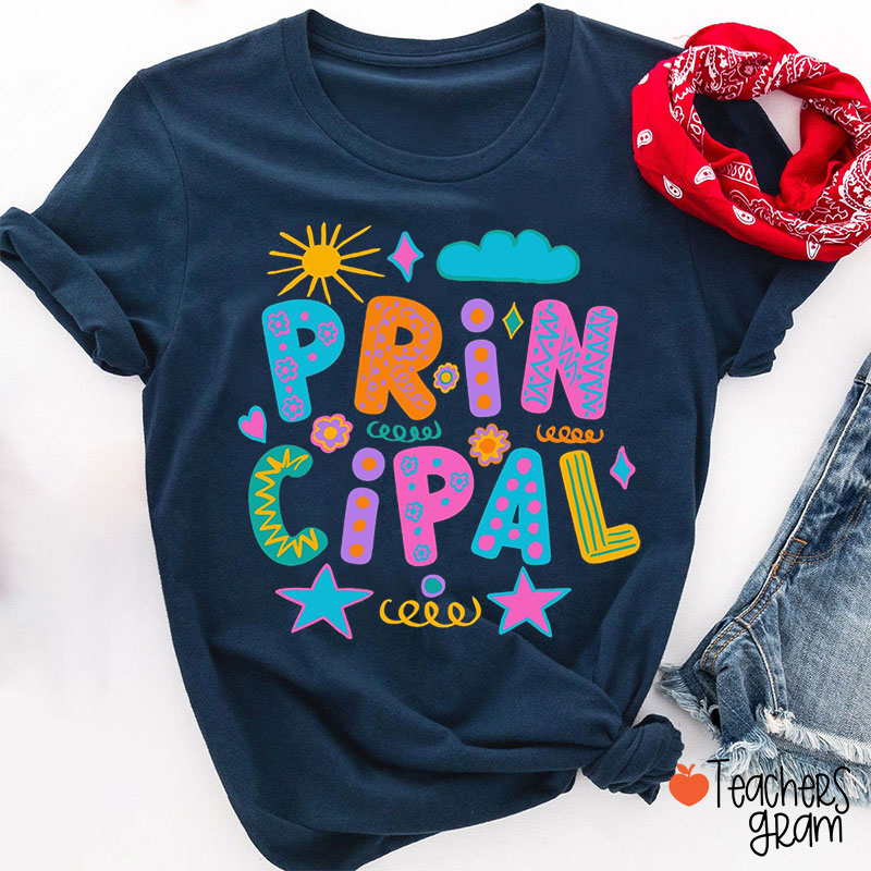 Personalized Cartoon Style Spring Circle Heart Star Teacher T-Shirt