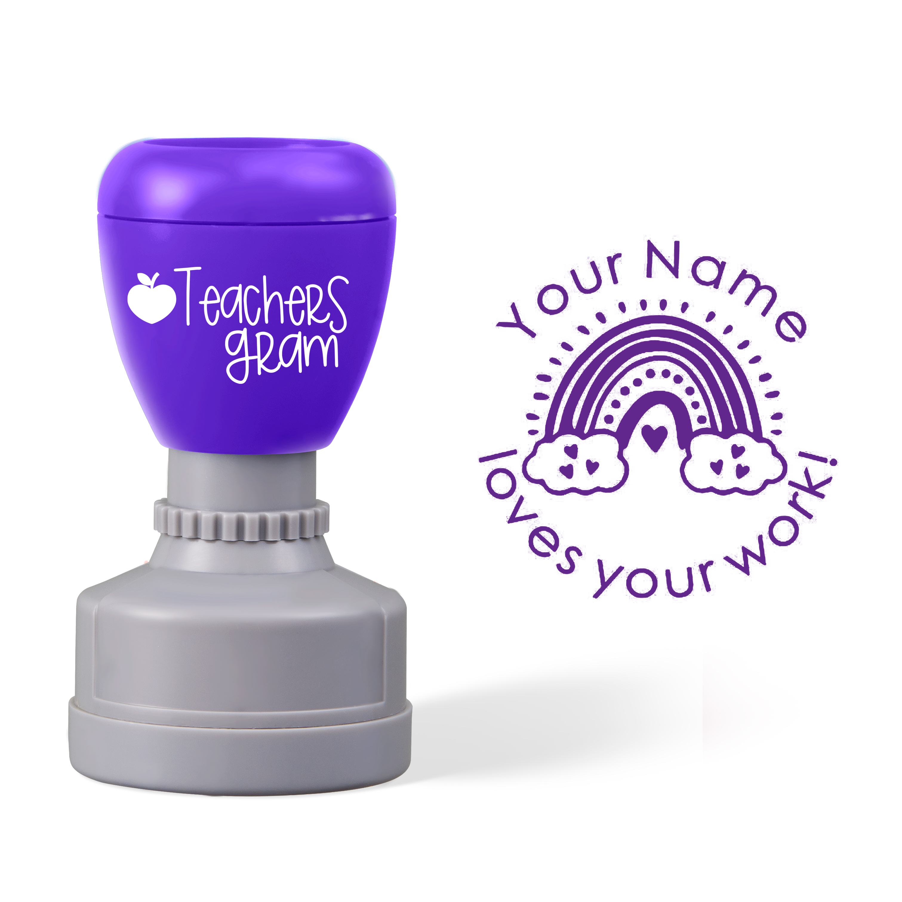 Personalized Name Loves Your Work Teacher Stamp