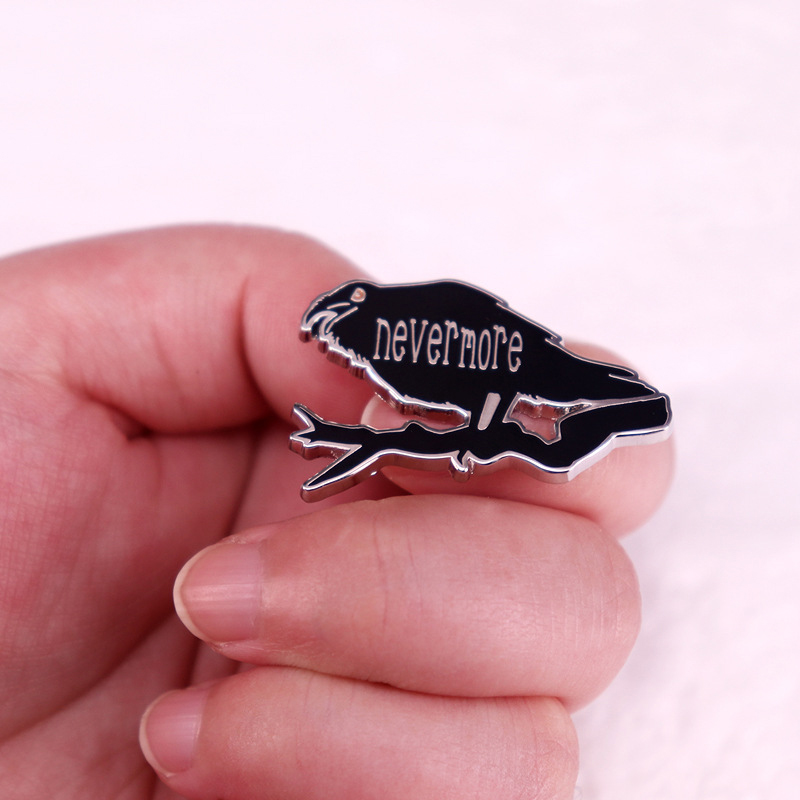 Never More Black Crow Teacher Pin