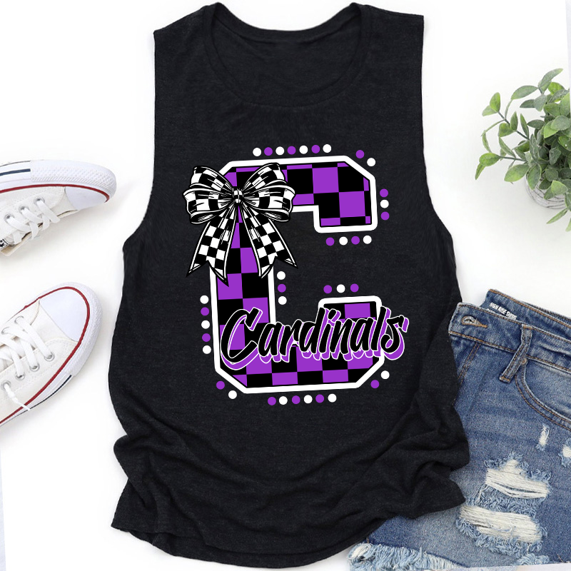 Personalized Mascot Checkered Print Teacher Tank Top