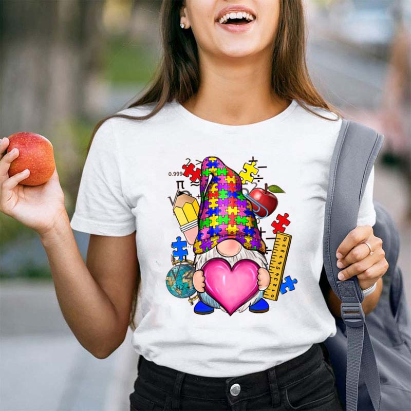 Autism Gnomes Autism Heart Teacher T-Shirt