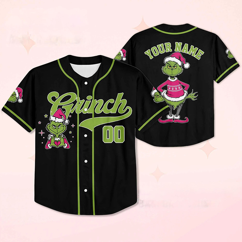 Personalized Name And Number Mean Guy Pink Santa Hat Teacher Baseball Jersey