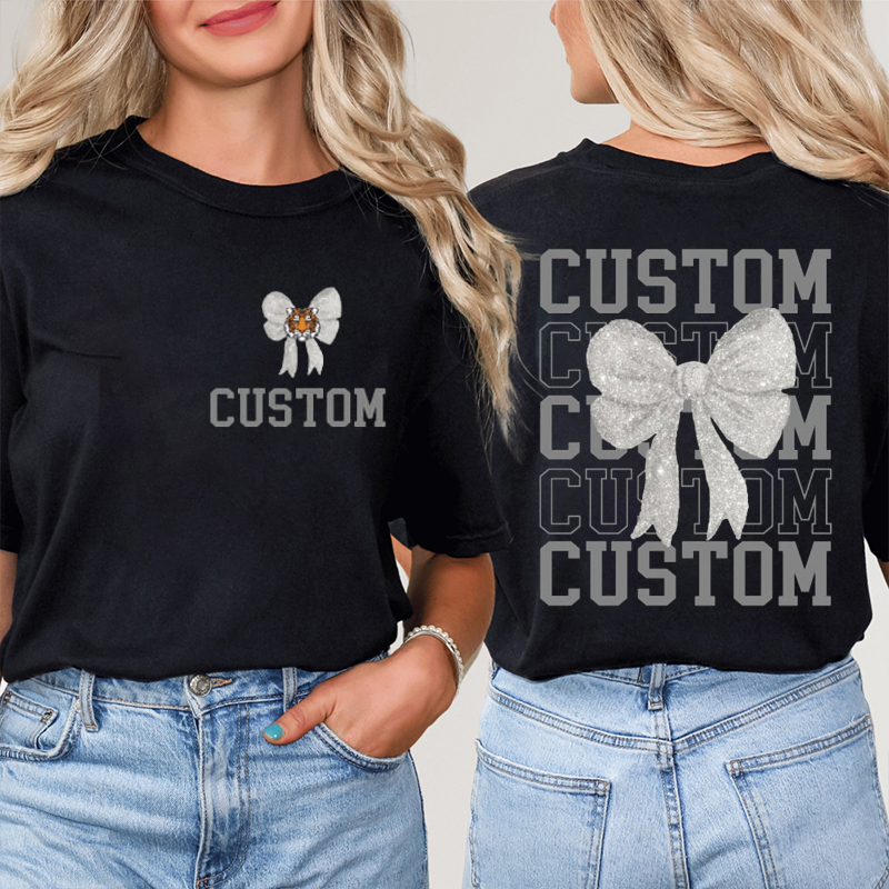 Personalized Mascot Bow Ribbon Teacher Two Sided T-Shirt