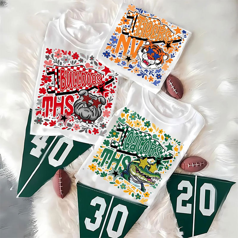 Personalized Mascot Wildflowers Checkerboard Pennant Teacher T-Shirt