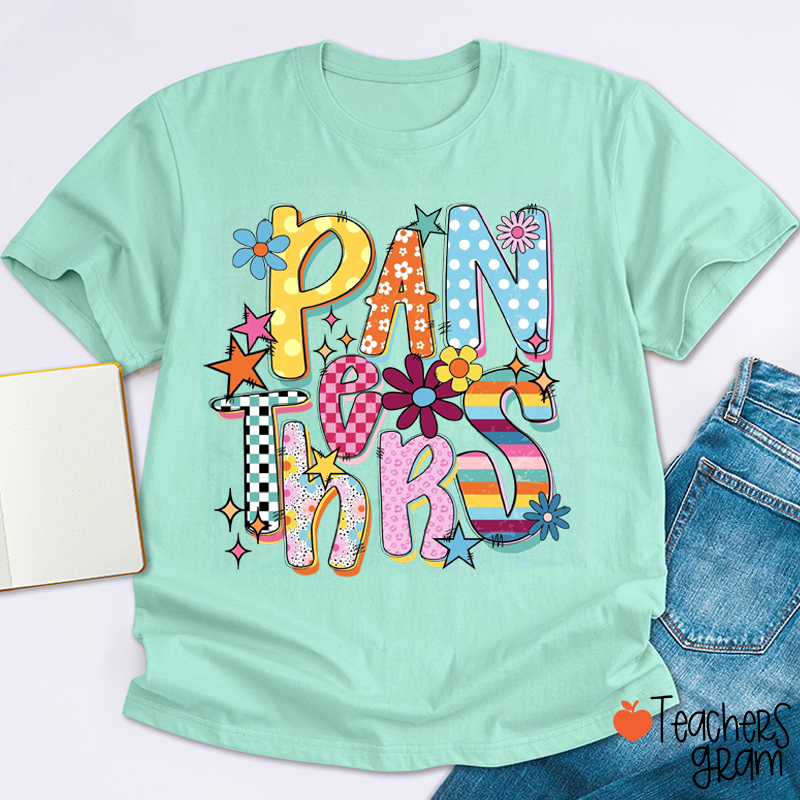 Personalized Mascot Colorful Letter School Spirit Graphic Teacher T-Shirt