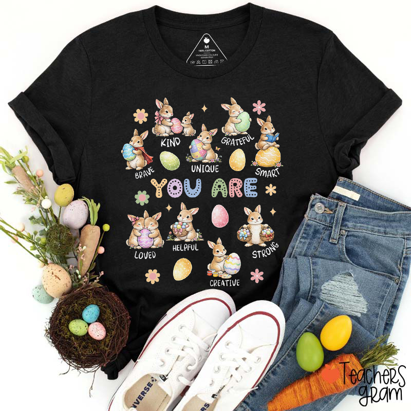 You Are Kind Grateful Brave Cute Bunny Teacher T-Shirt