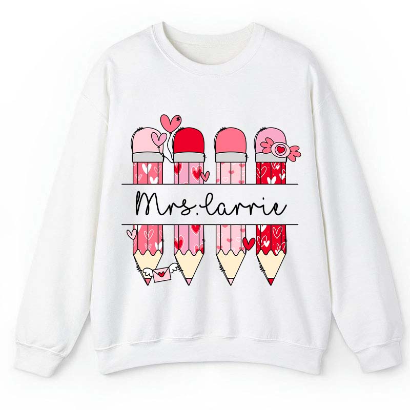 Personalized Pink Pencil Name Teacher Sweatshirt