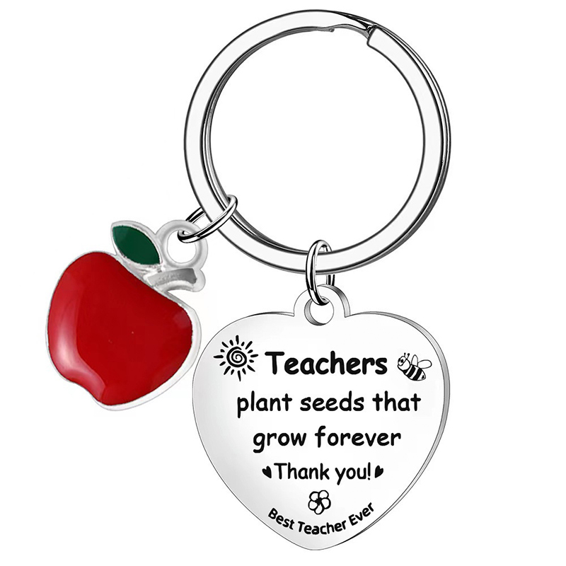 Apple Heart Shaped Stainless Steel Teacher Keychain