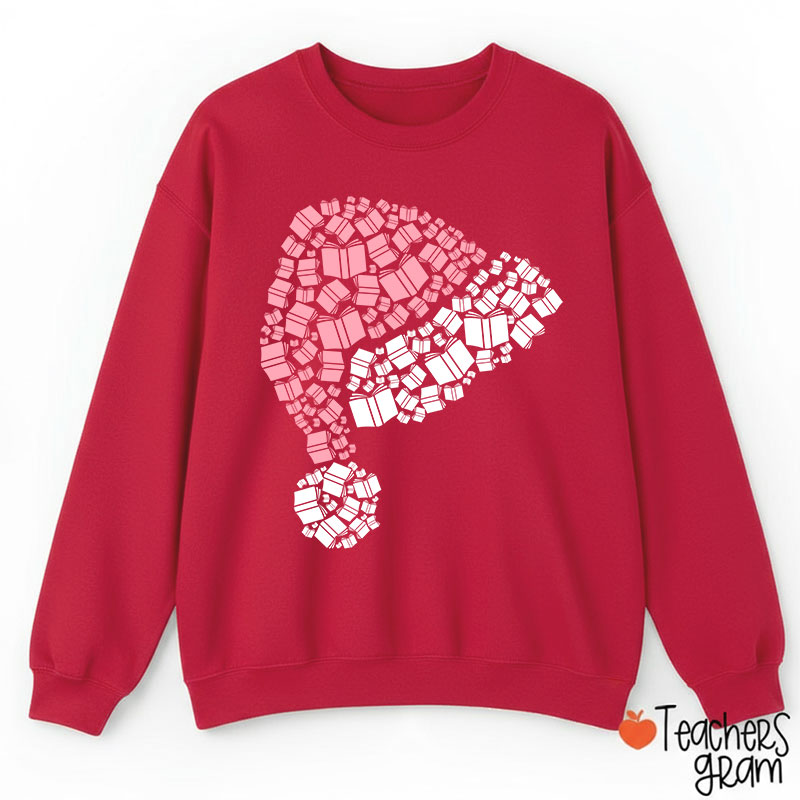 Book Christmas Hat Christmas Teacher Sweatshirt