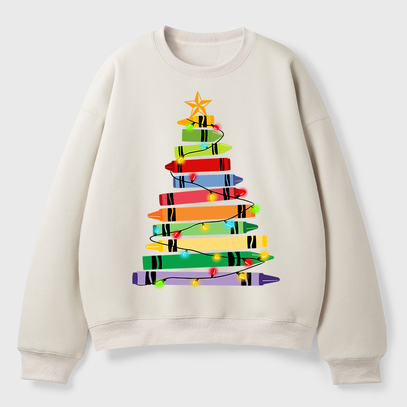 Crayons Tree Colored Ligths Teacher Fleece Sweatshirt