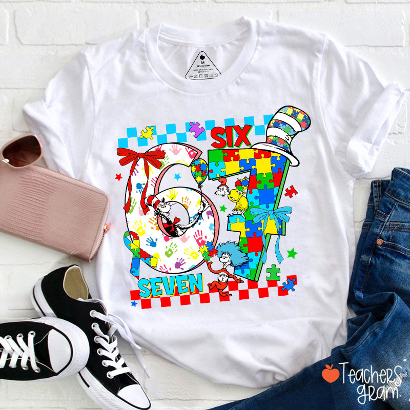 Funny Six Seven Autism Awareness Children's Books Teacher T-Shirt