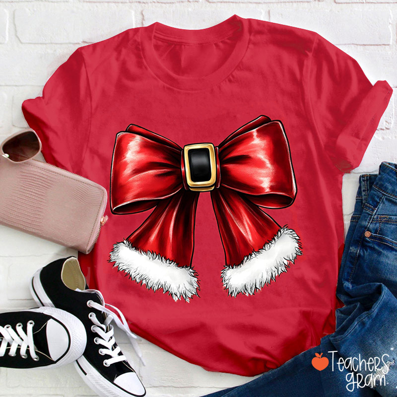Santa Bow Teacher T-Shirt