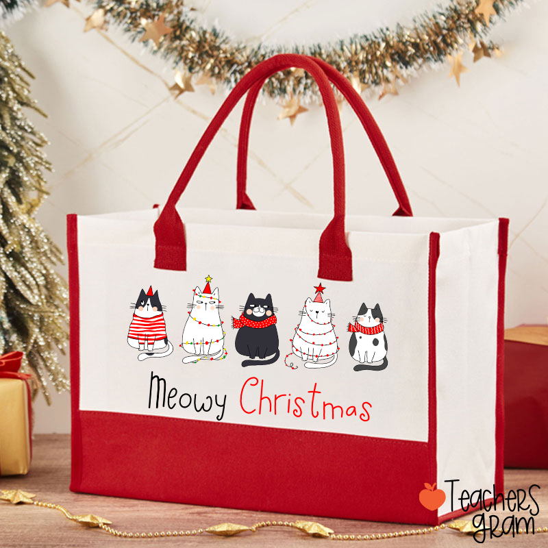 Meowy Christmas Teacher Cotton Tote Bag