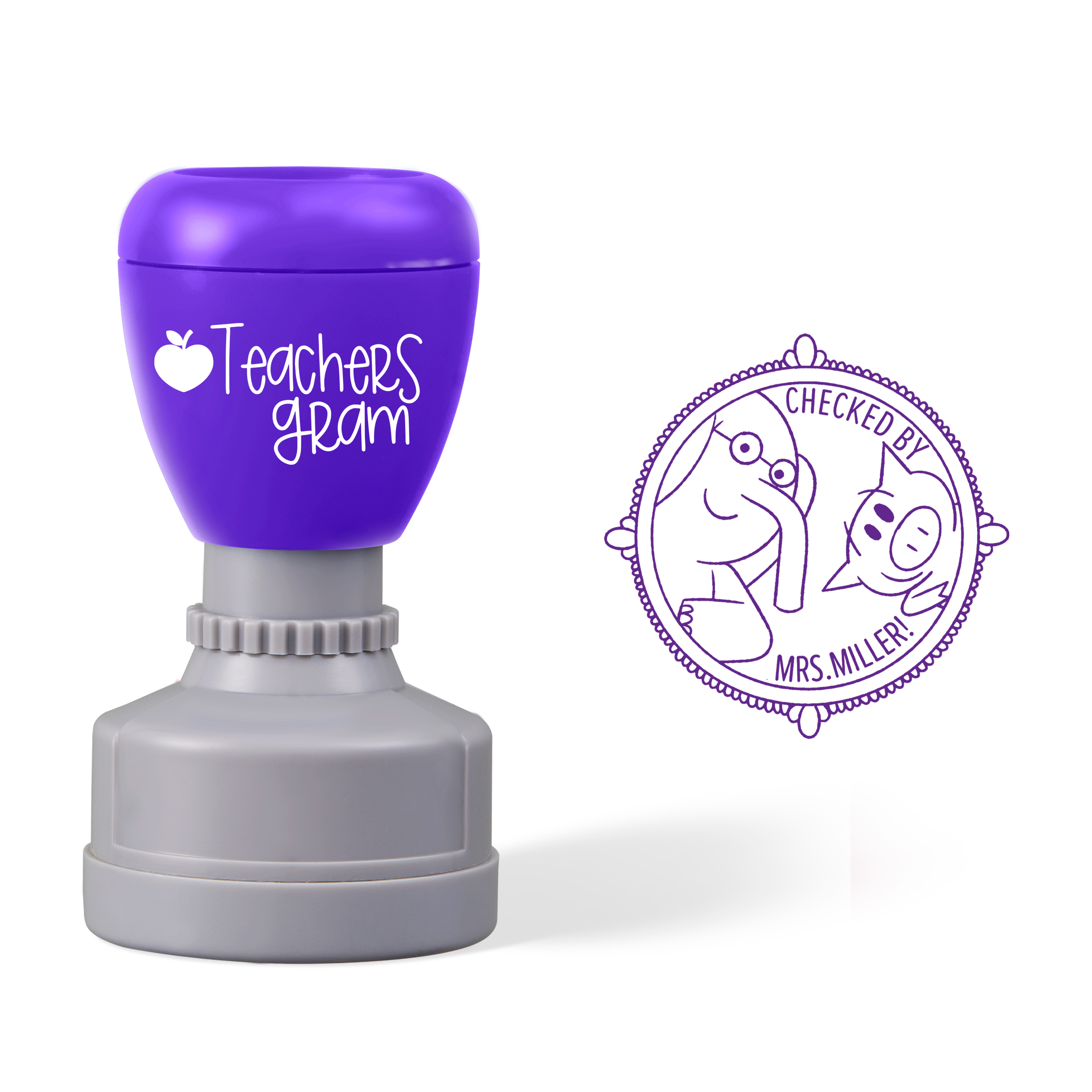 Personalized Checked By Cute Elephant Teacher Stamp