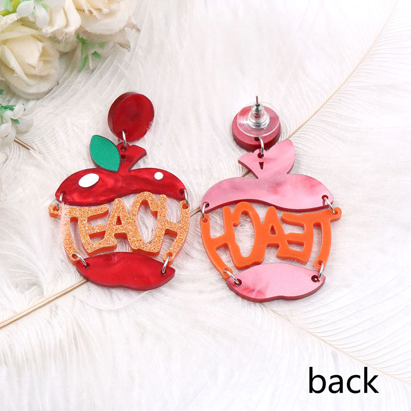 Teach Red Apple Teacher Acrylic Earrings