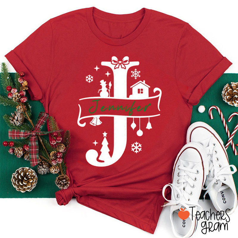 Personalized Name Christmas Element Icons Teacher T-Shirt