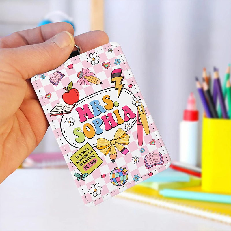 Personalized Name Checkered Bow Teacher Card Holder