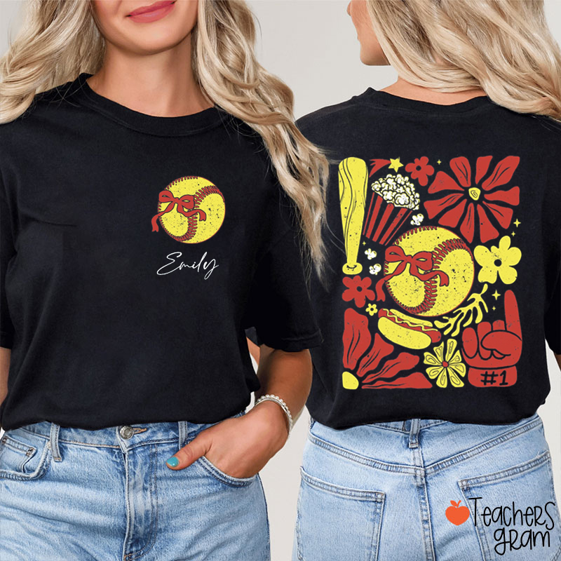 Personalized Sport Boho Floral Game Day Teacher Two Sided T-Shirt