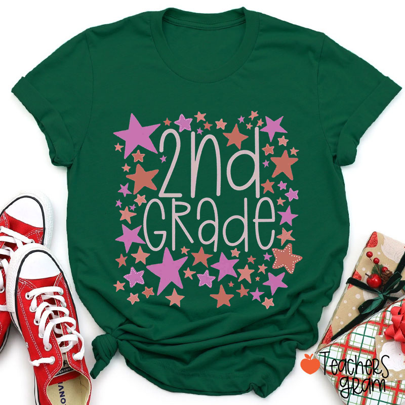Personalized Grade Star Pink Teacher T-Shirt