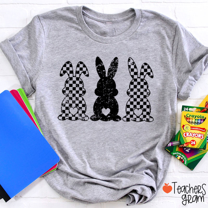 Three Bunnies Celebrating Easter Teacher T-Shirt