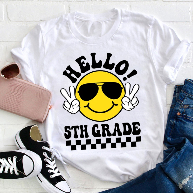 Personalized Grade Sunglasses Smiley Face Teacher T-Shirt
